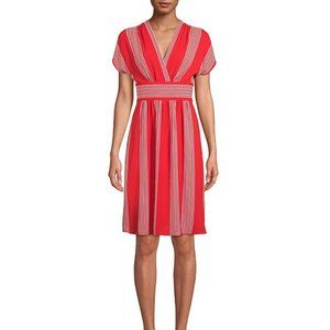 Anne Klein Bilbao Stripe V-Neck Short Sleeve Dress